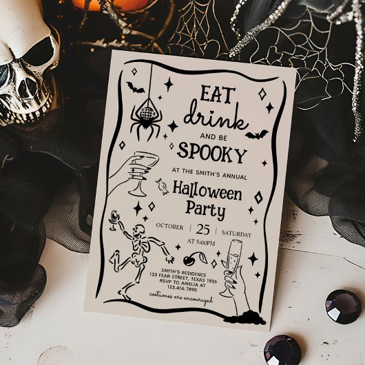 Eet Drink en Spooky Halloween Party Kaart