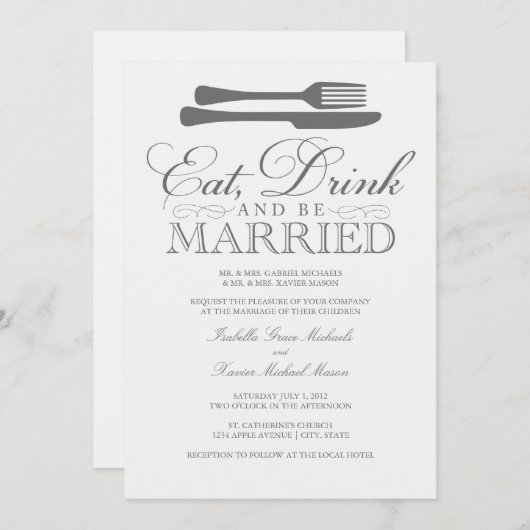Eet, Drink en trouwen | Uitnodiging tot weddenscha (Voorkant / Achterkant)