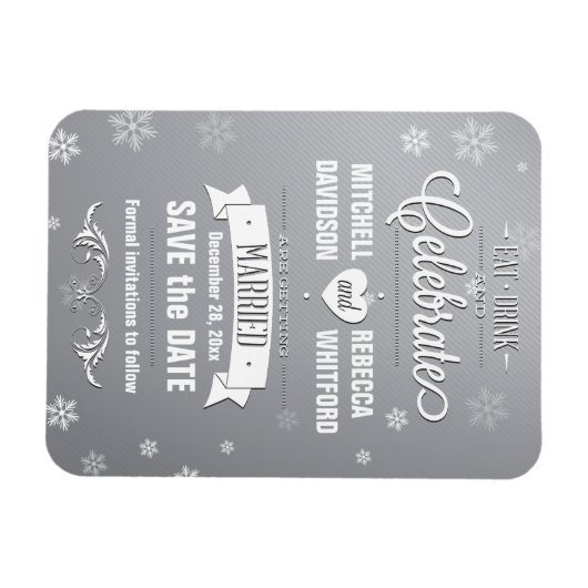 Eet Drink en Vier Wintergrijs Save the Date Magneet (Horizontaal)