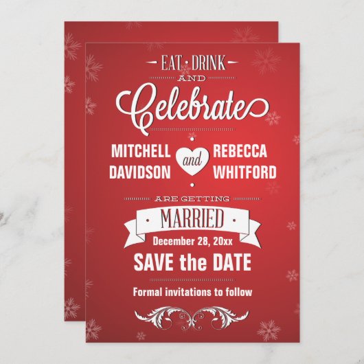 Eet Drink en Vier Winterrood Save the Date (Voorkant / Achterkant)