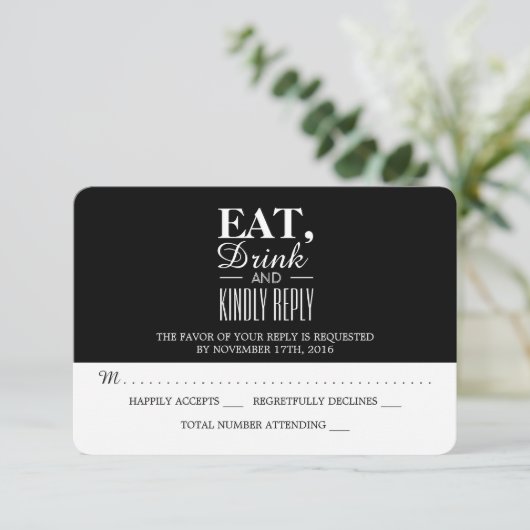 Eet, Drink en vriendelijk antwoord bruiloft RSVP (Staand voorkant)