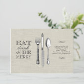 Eet, Drink en Wees Blij | Uitnodiging op Linnen (Staand voorkant)