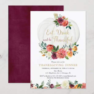 Eet Drink en wees dankbaar Floral Thanksgiving Kaart