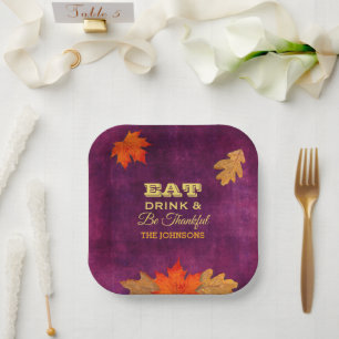 Eet Drink en wees dankbaar Plum Leaves Papieren Bordje