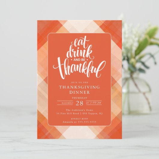 Eet Drink en wees dankbaar Thanksgiving diner Kaart (Staand voorkant)