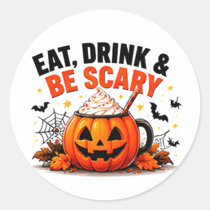 Eet, drink en wees eng grappige pompoen Halloween Ronde Sticker