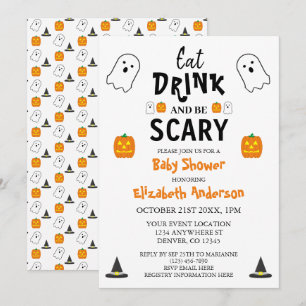 Eet, drink en wees eng Halloween baby shower Kaart