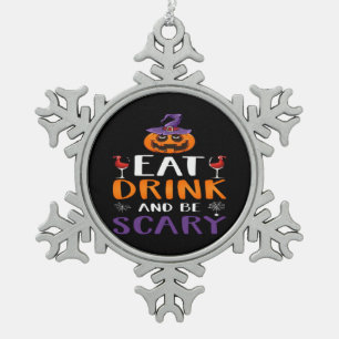 Eet, drink en wees eng Halloween-feest heksendrank Tin Sneeuwvlok Ornament