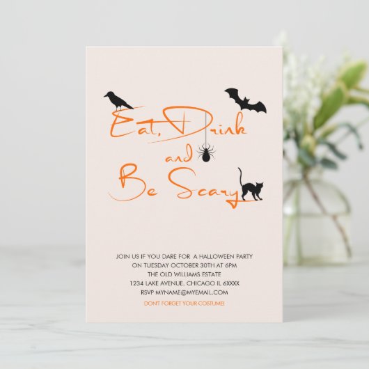 Eet, drink en wees eng Halloween-feestkaart Kaart (Staand voorkant)