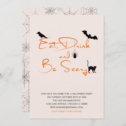 Eet, drink en wees eng Halloween-feestkaart Kaart (Voorkant / Achterkant)