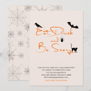 Eet, drink en wees eng Halloween-feestkaart Kaart