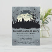 Eet Drink en wees eng Halloween feestuitnodiging Kaart (Staand voorkant)
