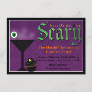 Eet, drink en wees eng Halloween-feestuitnodiginge Kaart