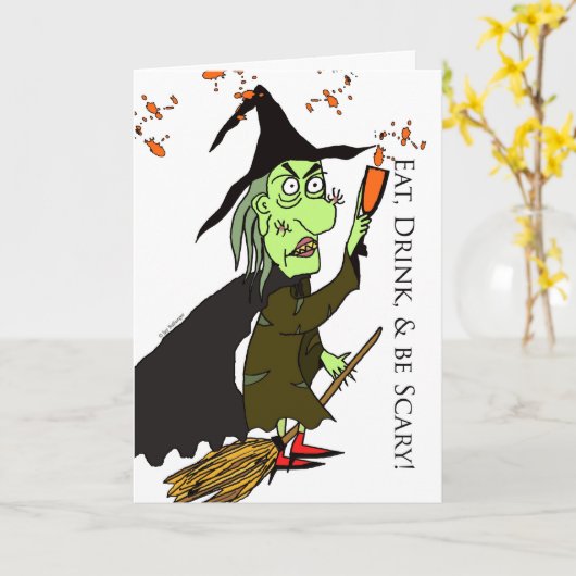 Eet, Drink en wees eng, Halloween-heks Kaart (Gele Bloem)