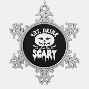 Eet, drink en wees eng Halloween retro klassieker Tin Sneeuwvlok Ornament