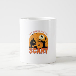 Eet, drink en wees eng Halloween scène vintage gra Extra Grote Beker