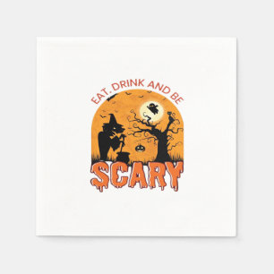 Eet, drink en wees eng Halloween-scène vintage gra Servet