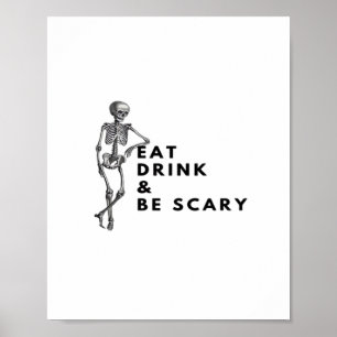 Eet, drink en wees eng Halloween-skelet vintage  Poster