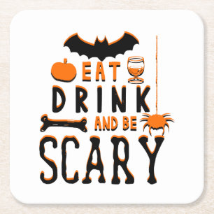 eet drink en wees eng halloween vierkante kartonnen onderzetter