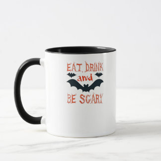 Eet, drink en wees eng Halloween-vleermuizenfeest Mok