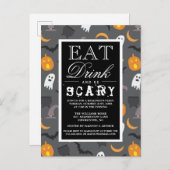 Eet Drink en wees eng | Happy Halloween-partij Uitnodiging Briefkaart (Voorkant / Achterkant)