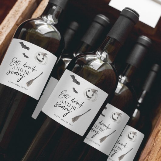 Eet Drink en wees eng | Happy Halloween Wijn Etiket