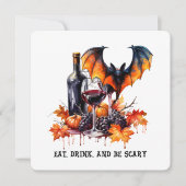 Eet, drink en wees eng Herfst Halloween Vleermuis Feestdagenkaart (Voorkant)