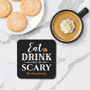 Eet Drink en wees eng Moderne Typografie Halloween Bier Onderzetter