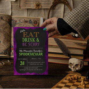 Eet Drink en wees eng Paarse Halloween Uitnodiging