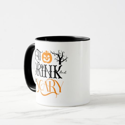 Eet Drink en wees eng pompoen Halloween Mok (Voorkant links)