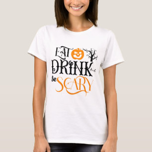Eet Drink en wees eng pompoen Halloween T-shirt