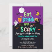 Eet Drink en wees eng Retro kleuren Halloween Part Kaart (Voorkant)