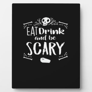 Eet, drink en wees eng spooky Halloween-schedel Fotoplaat