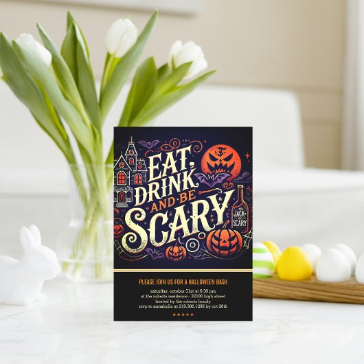 Eet Drink en wees eng zwart Halloween-feest Briefkaart