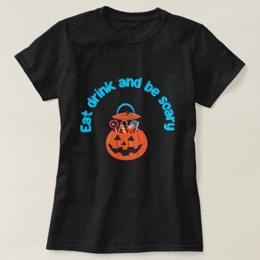 Eet, Drink en wees eng zwart T-shirt (Design voorkant)