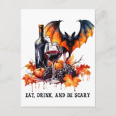 Eet Drink en Wees Enge Herfst Halloween Vleermuis  Feestdagenkaart (Voorkant)