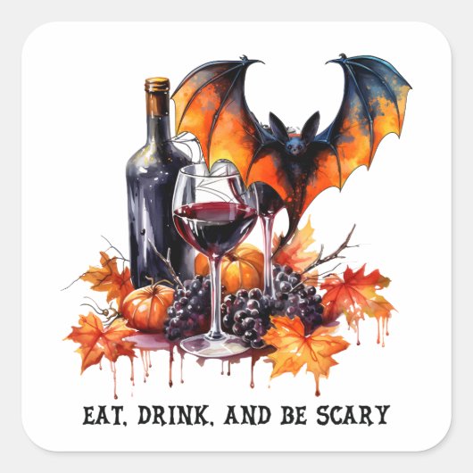 Eet Drink en Wees Enge Herfst Halloween Vleermuis  Vierkante Sticker (Voorkant)