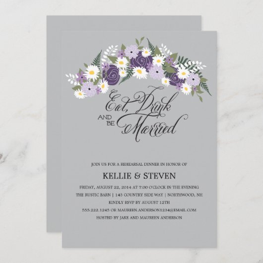 Eet Drink en wees gehuwd met Floral Wreate Kaart (Voorkant / Achterkant)