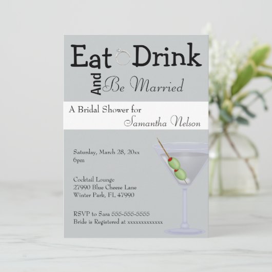 Eet Drink en wees getrouwd bruidsdouche uitnodigin Kaart (Staand voorkant)