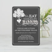 Eet, Drink en wees getrouwd Chalkboard Style Weddi Kaart (Staand voorkant)