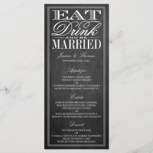Eet, Drink en wees getrouwd Chalkboard Wedding Men Menu (Voorkant)