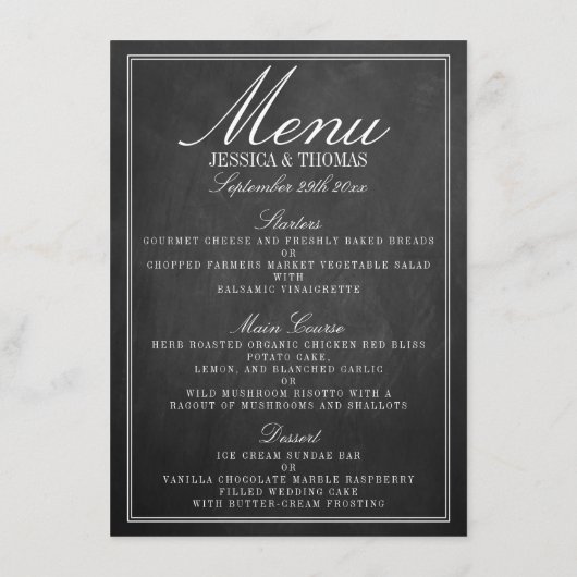 Eet, Drink en wees getrouwd Chalkboard Wedding Men Menu (Achterkant)