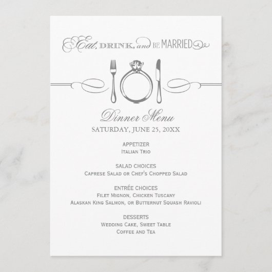 Eet Drink en wees getrouwd Charcoal Grey Wedding Menu (Voorkant)