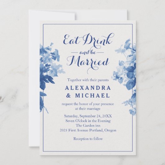 Eet Drink en wees getrouwd met een moderne blauwe Kaart (Voorkant)