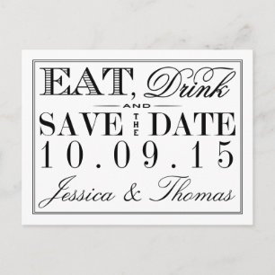 Eet, Drink en wees getrouwd Modern Black/White Wed Aankondigingskaart