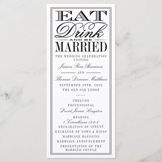 Eet, Drink en wees getrouwd Modern Black/White Wed Programma (Voorkant)
