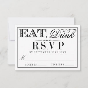 Eet, Drink en wees getrouwd Modern Black/White Wed RSVP Kaartje