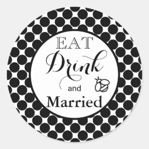 Eet, Drink en wees getrouwd polka stippen honingbi Ronde Sticker