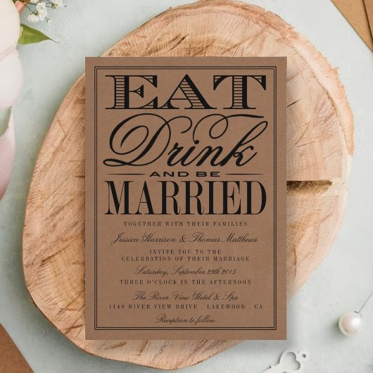 Eet, Drink en wees getrouwd Rustic Kraft Wedding Kaart