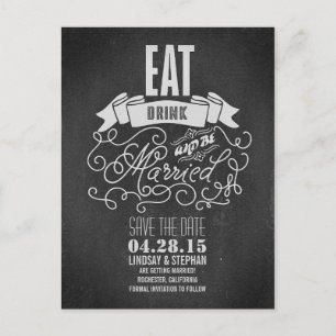 Eet Drink en wees getrouwd Save the Date briefkaar Aankondigingskaart